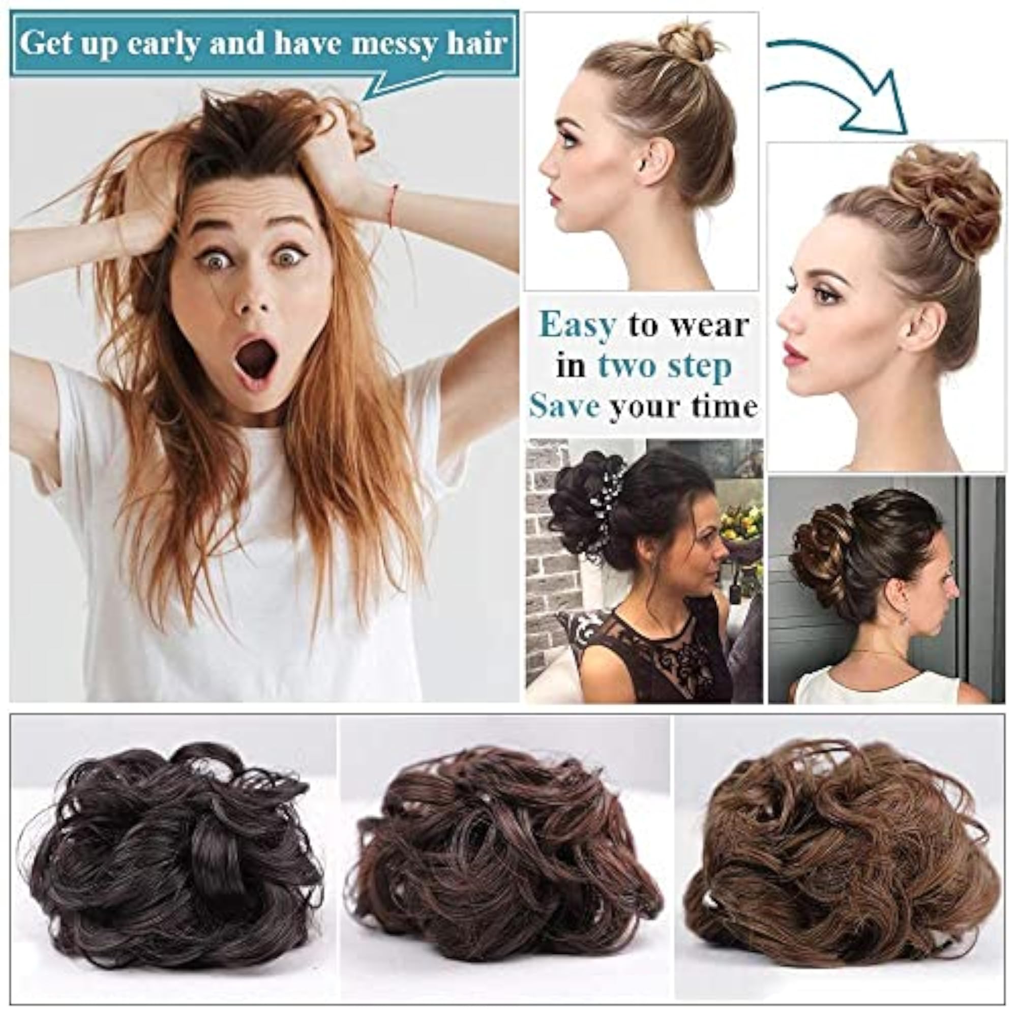 Messy Hair Donut Bun Hair Extension with Elastic Rubber Band